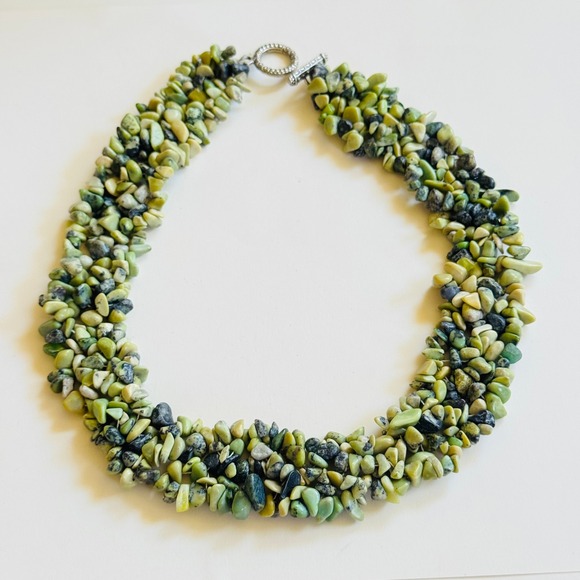 VTG Chunky collar Necklace Turquoise Yellow green Beads Natural quilted 16.5" - Picture 1 of 7